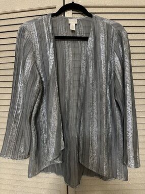 Chico's Silver Striped Open-Front Jacket
